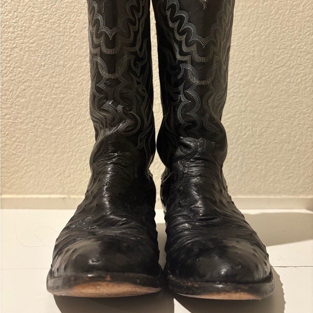 Authentic Vintage Black Full Quill Ostrich Justin Boots